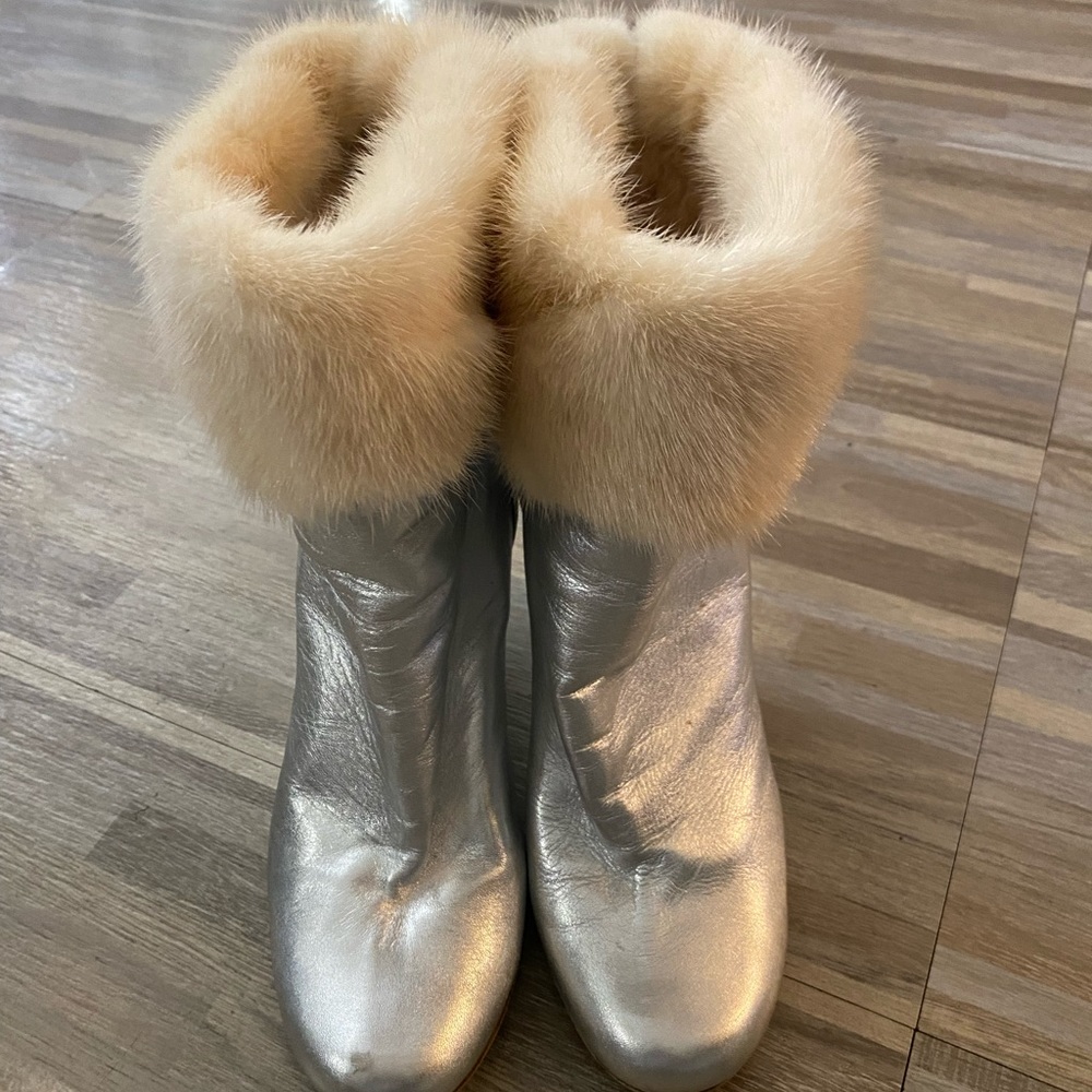 Giuseppe silver leather ankle fur boots